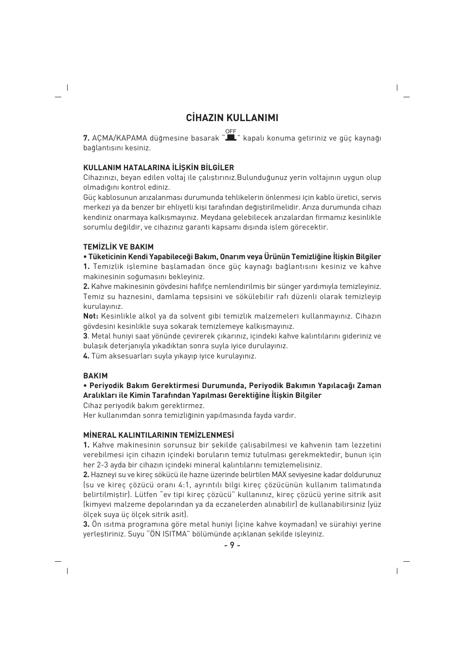 C‹hazin kullanimi | SINBO SCM 2926 User Manual | Page 10 / 69