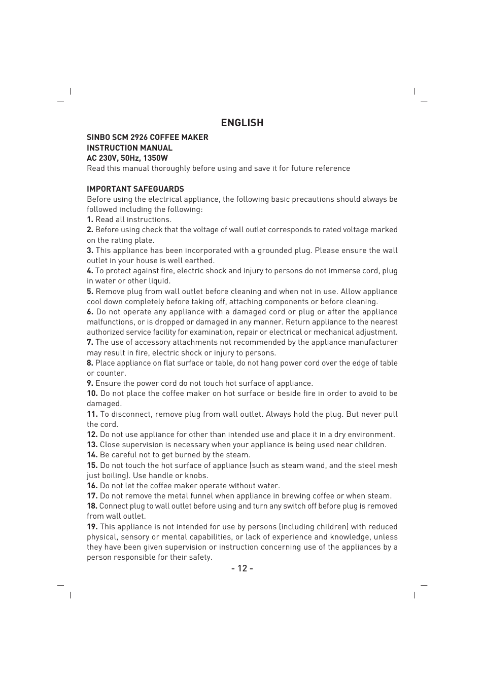 SINBO SCM 2926 User Manual | Page 13 / 69