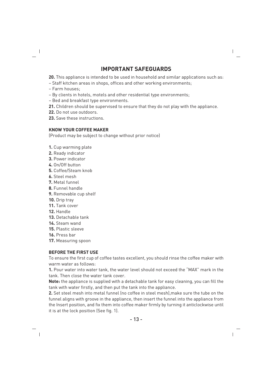 Important safeguards | SINBO SCM 2926 User Manual | Page 14 / 69