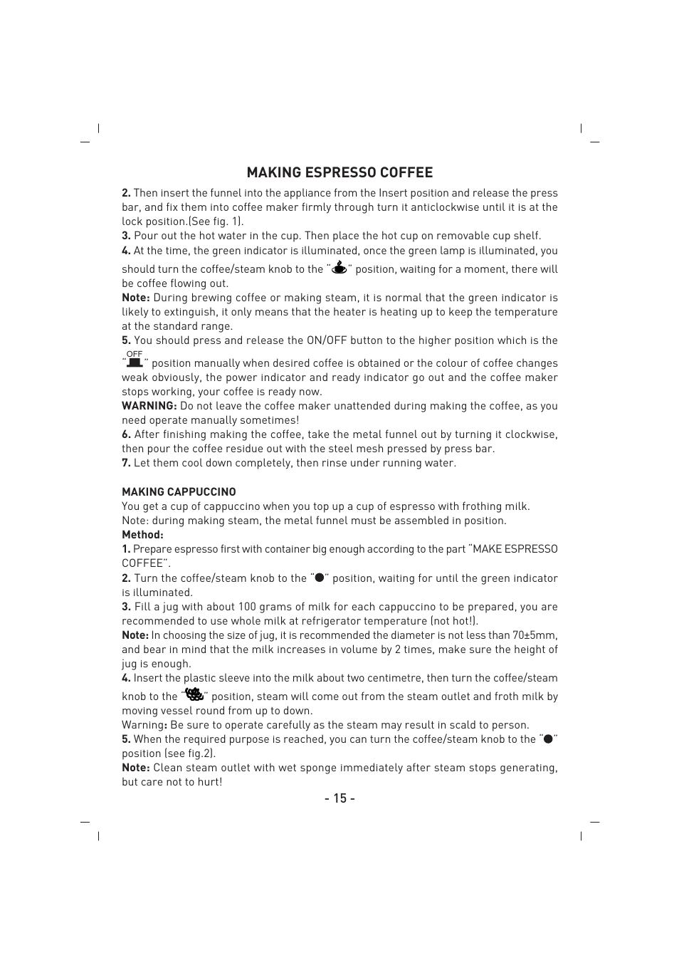 Making espresso coffee | SINBO SCM 2926 User Manual | Page 16 / 69