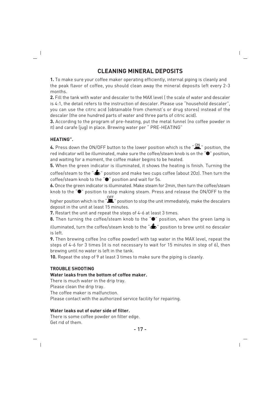 Cleaning mineral deposits | SINBO SCM 2926 User Manual | Page 18 / 69