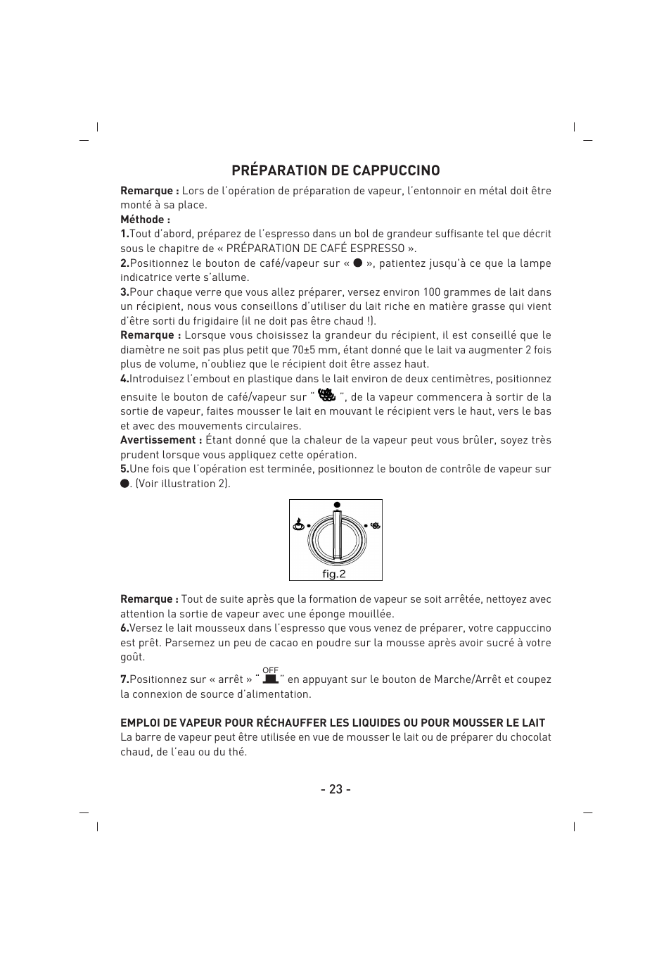 Préparation de cappuccino | SINBO SCM 2926 User Manual | Page 24 / 69
