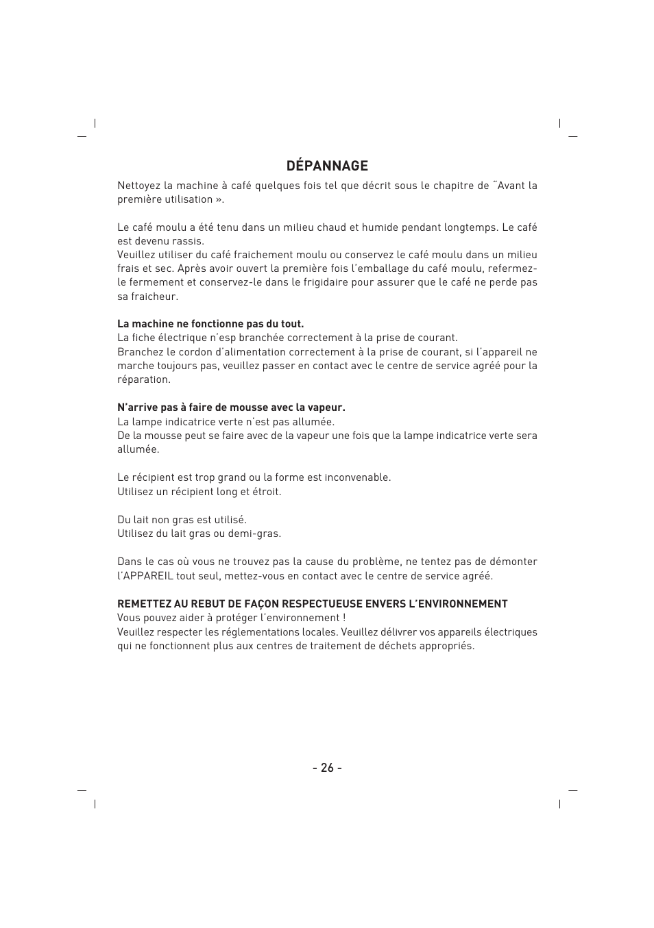 Dépannage | SINBO SCM 2926 User Manual | Page 27 / 69