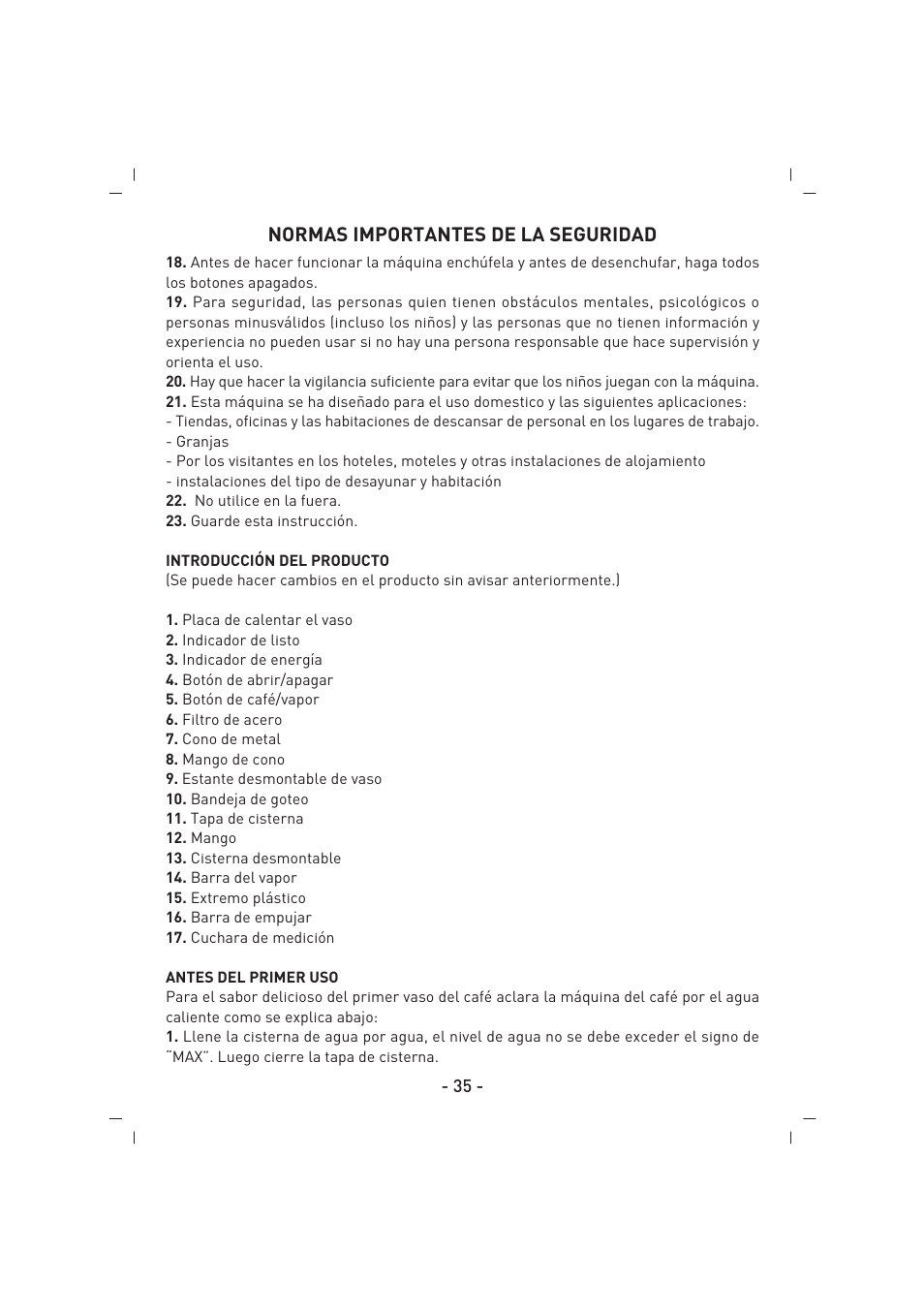 Normas importantes de la seguridad | SINBO SCM 2926 User Manual | Page 36 / 69