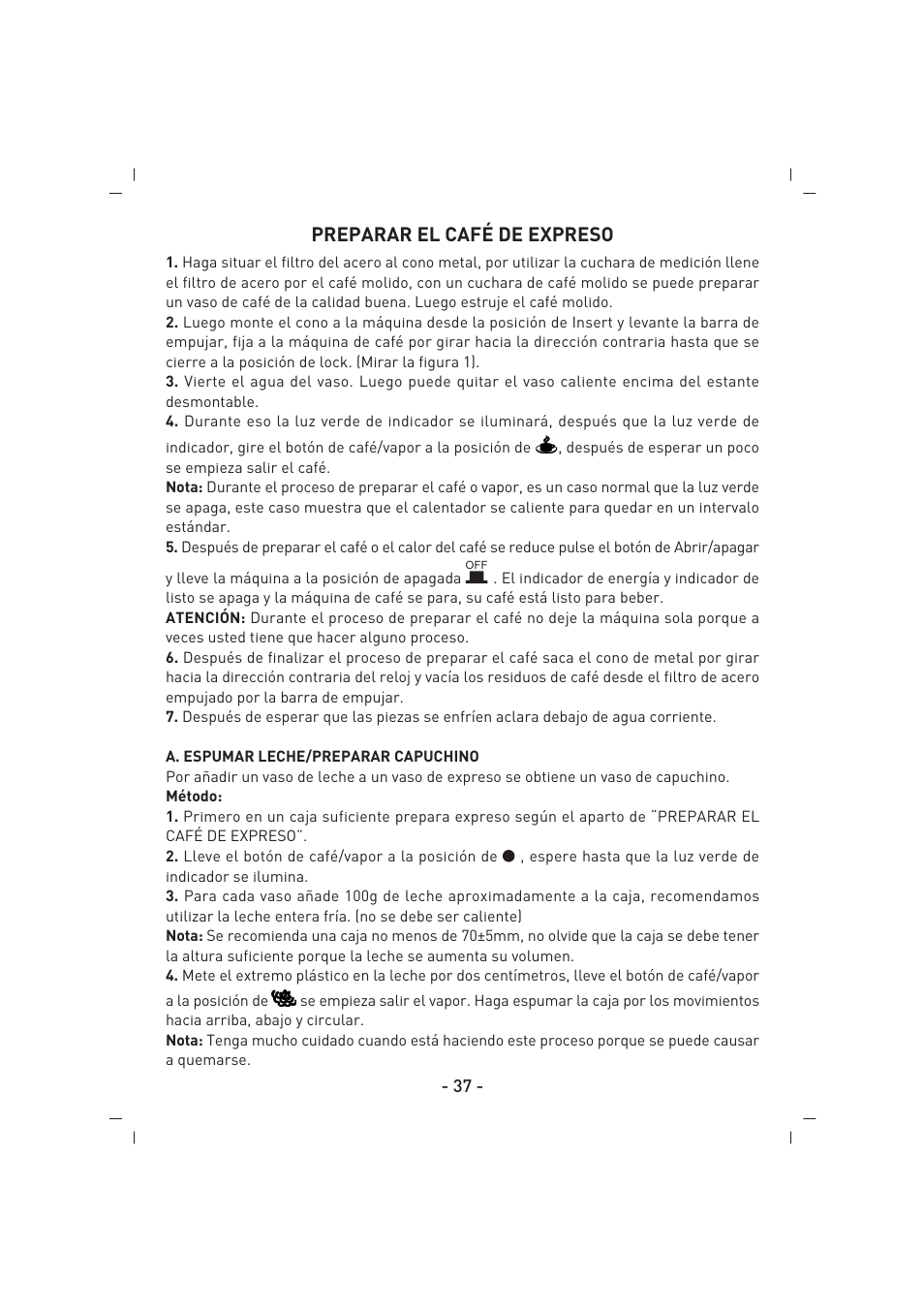 Preparar el café de expreso | SINBO SCM 2926 User Manual | Page 38 / 69