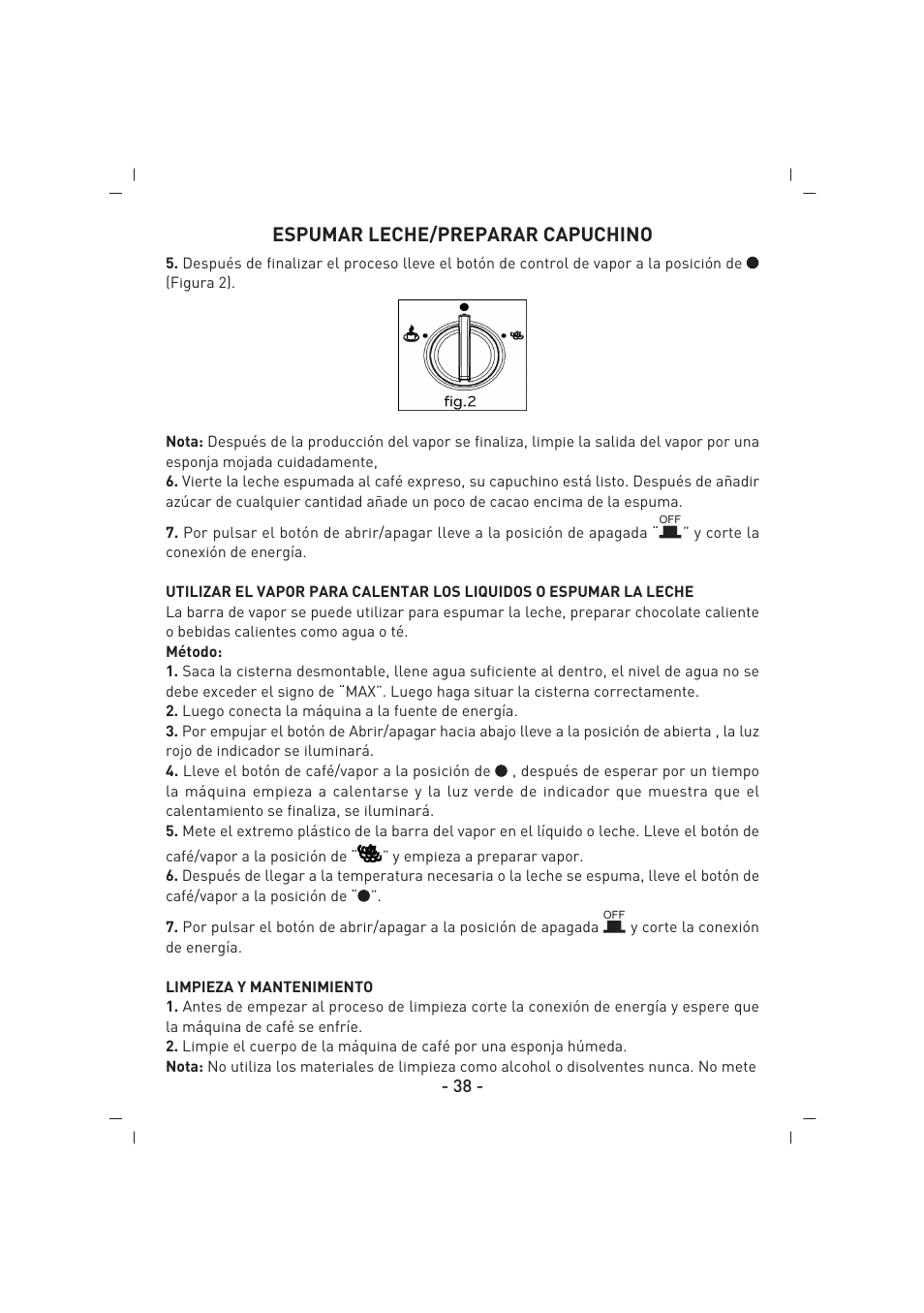 Espumar leche/preparar capuchino | SINBO SCM 2926 User Manual | Page 39 / 69