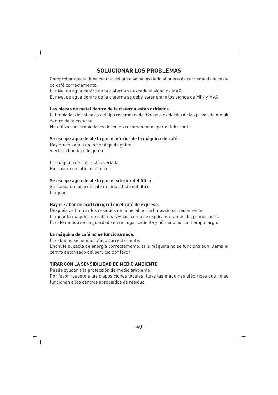 Solucionar los problemas | SINBO SCM 2926 User Manual | Page 41 / 69