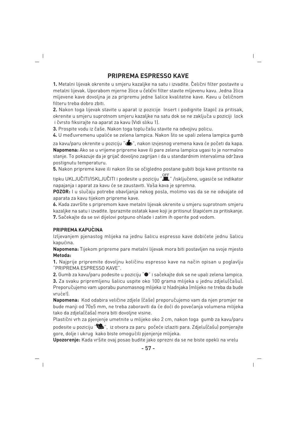Priprema espresso kave | SINBO SCM 2926 User Manual | Page 58 / 69