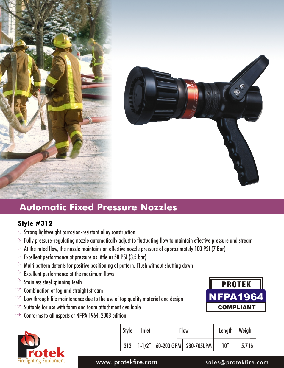 Protek 312 Mid-Range Automatic Nozzle User Manual | 1 page