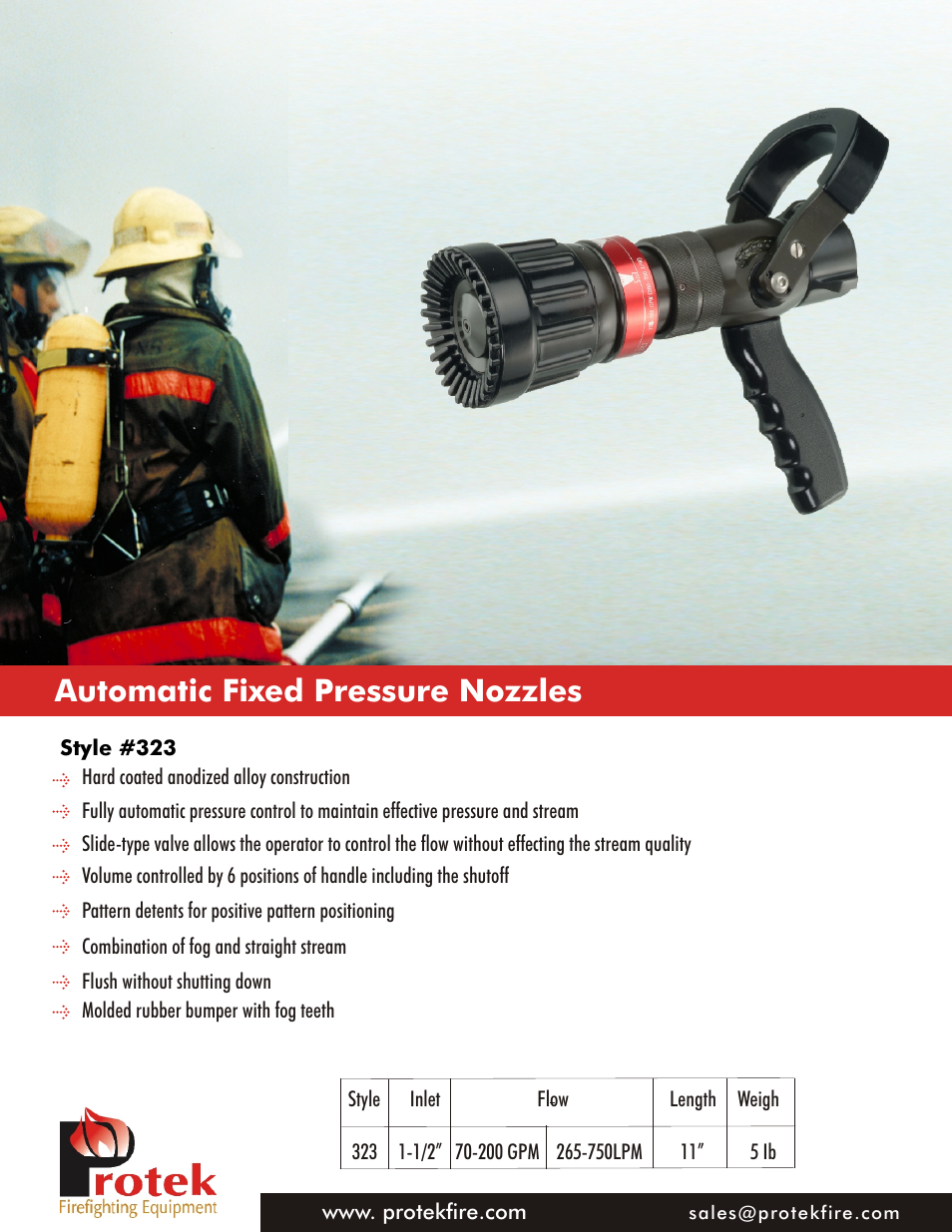 Protek 323 Mid-Range Automatic Nozzle User Manual | 1 page