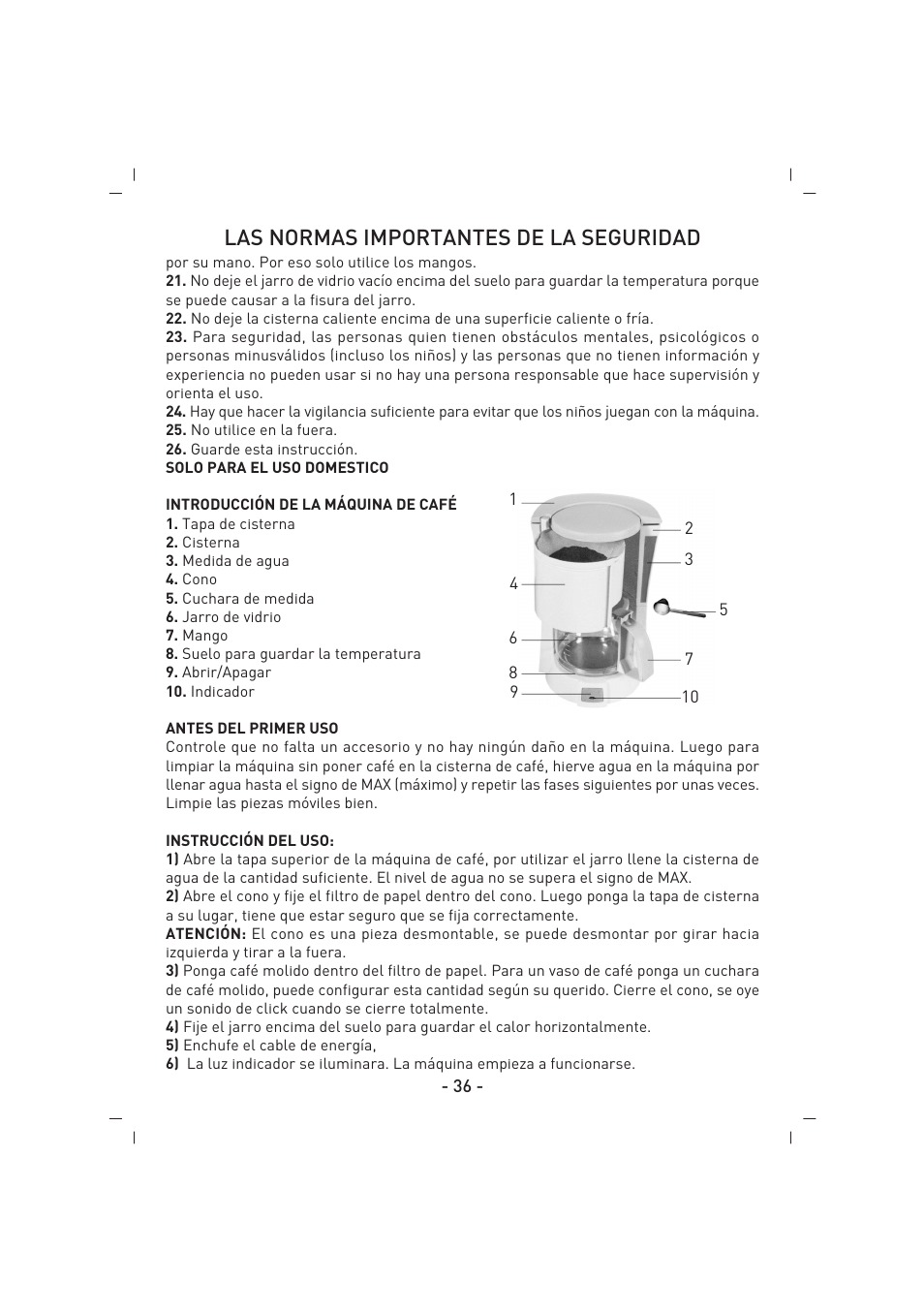 Las normas importantes de la seguridad | SINBO SCM 2917 User Manual | Page 37 / 51