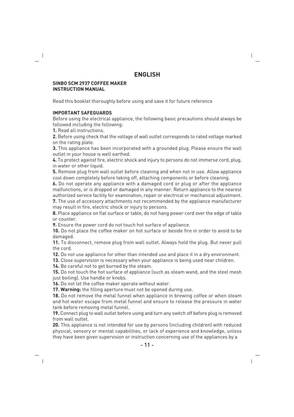 SINBO SCM 2937 User Manual | Page 12 / 76