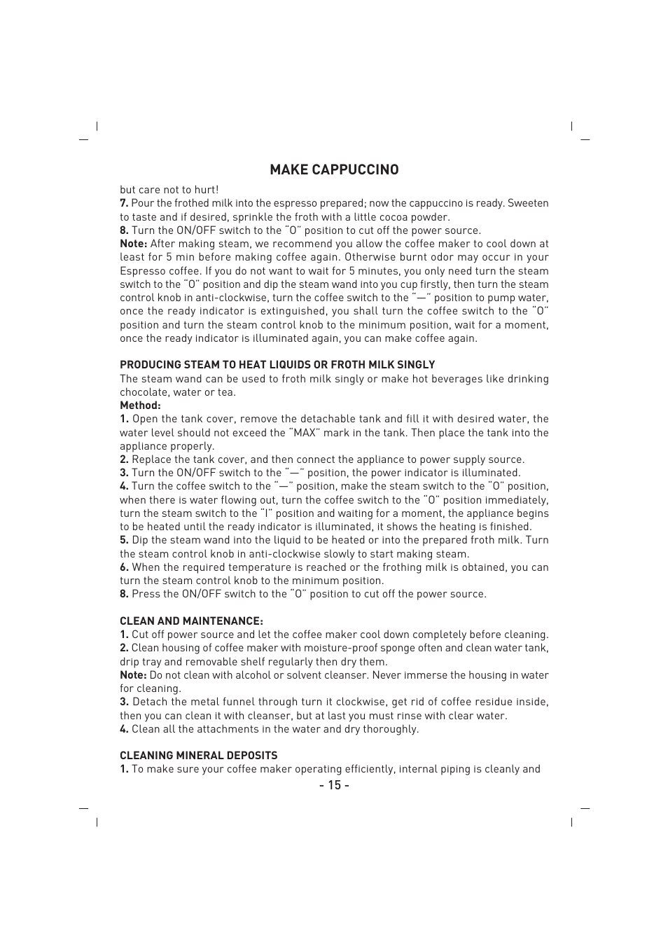 Make cappuccino | SINBO SCM 2937 User Manual | Page 16 / 76