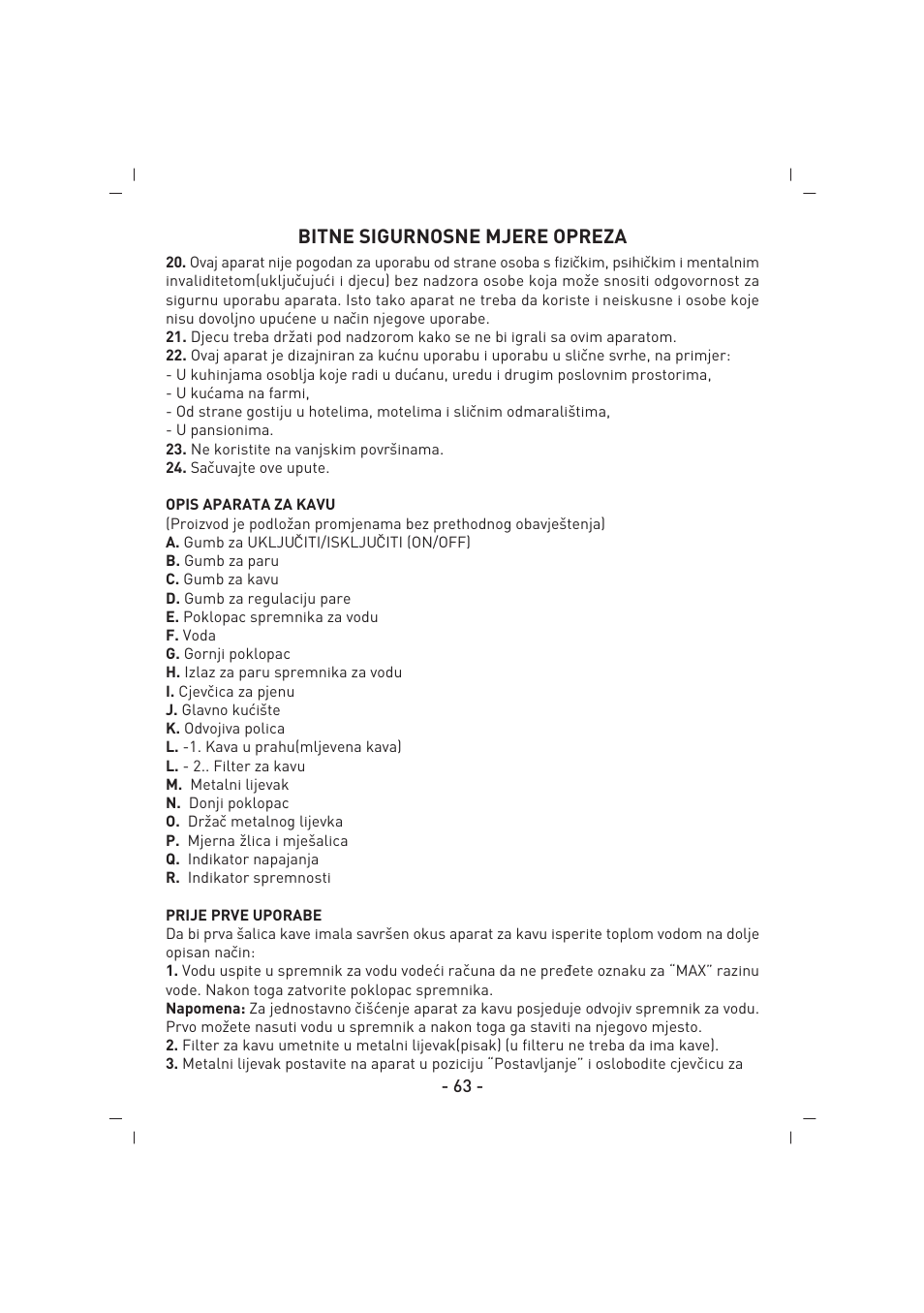 Bitne sigurnosne mjere opreza | SINBO SCM 2937 User Manual | Page 64 / 76