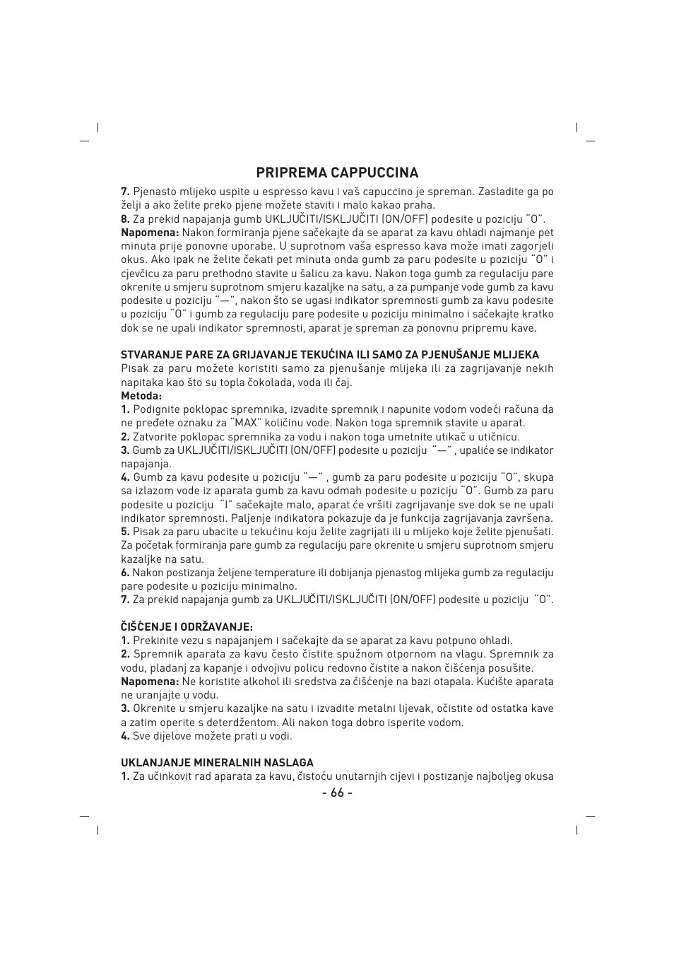 Priprema cappuccina | SINBO SCM 2937 User Manual | Page 67 / 76