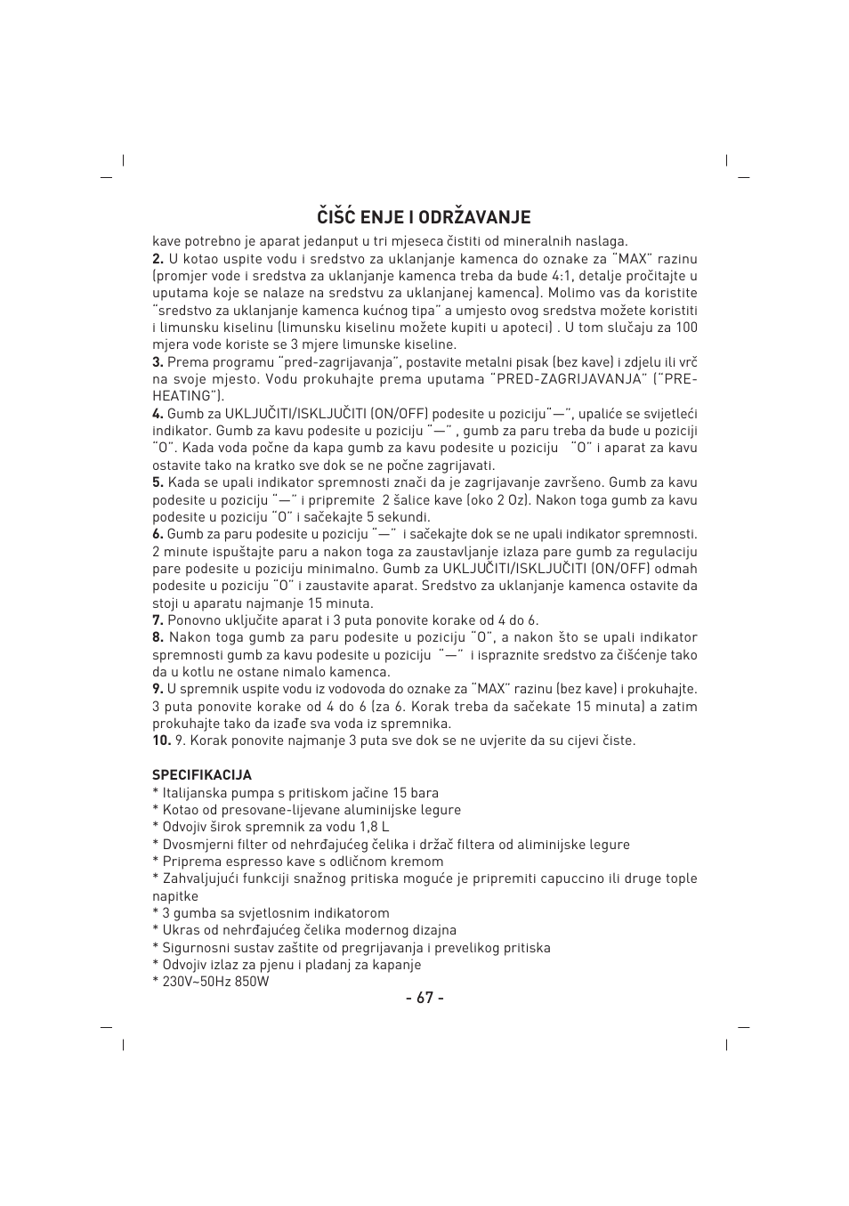 ˇciˇs´c enje i odrˇzavanje | SINBO SCM 2937 User Manual | Page 68 / 76