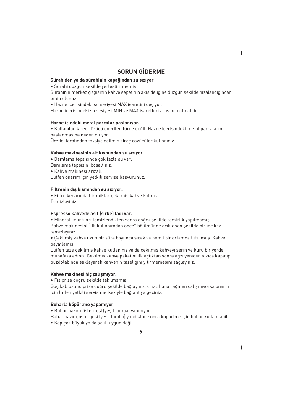 Sorun g‹derme | SINBO SCM 2625 User Manual | Page 10 / 64