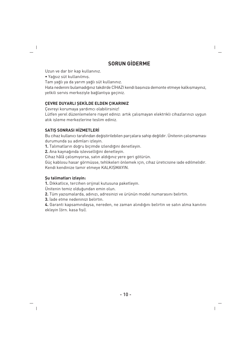 Sorun g‹derme | SINBO SCM 2625 User Manual | Page 11 / 64