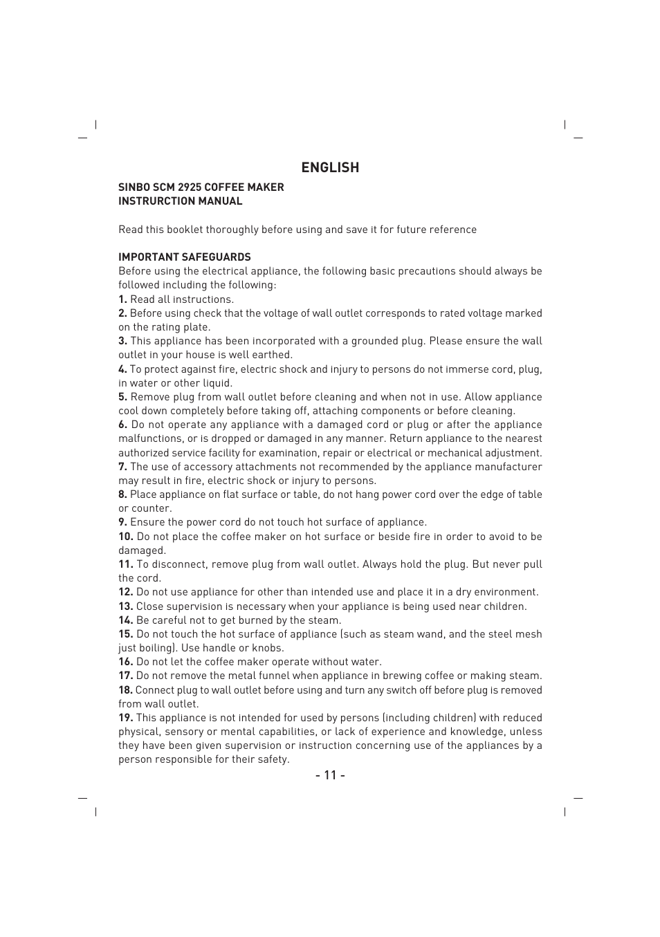 SINBO SCM 2625 User Manual | Page 12 / 64