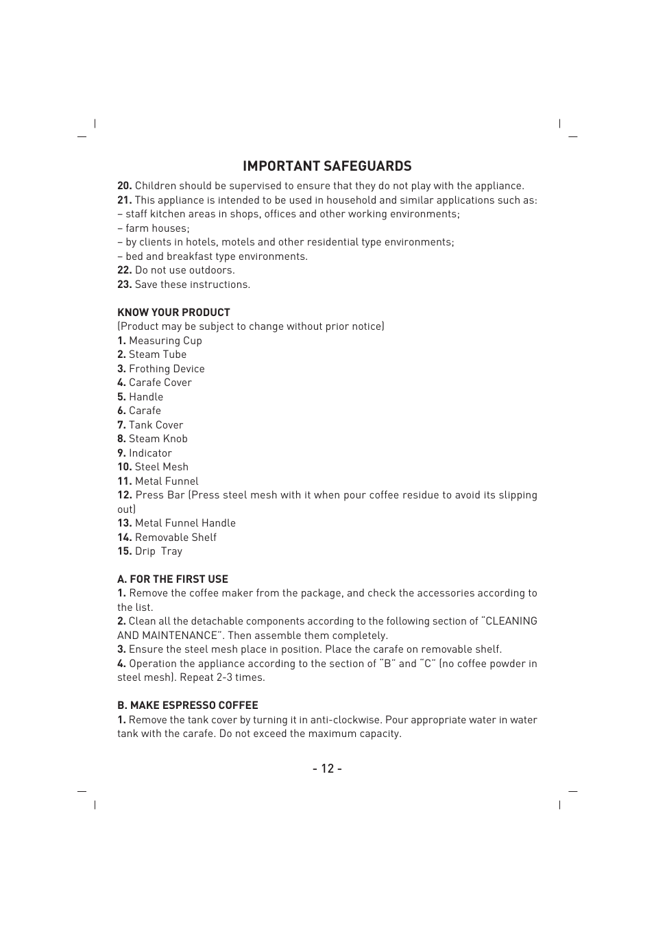 Important safeguards | SINBO SCM 2625 User Manual | Page 13 / 64