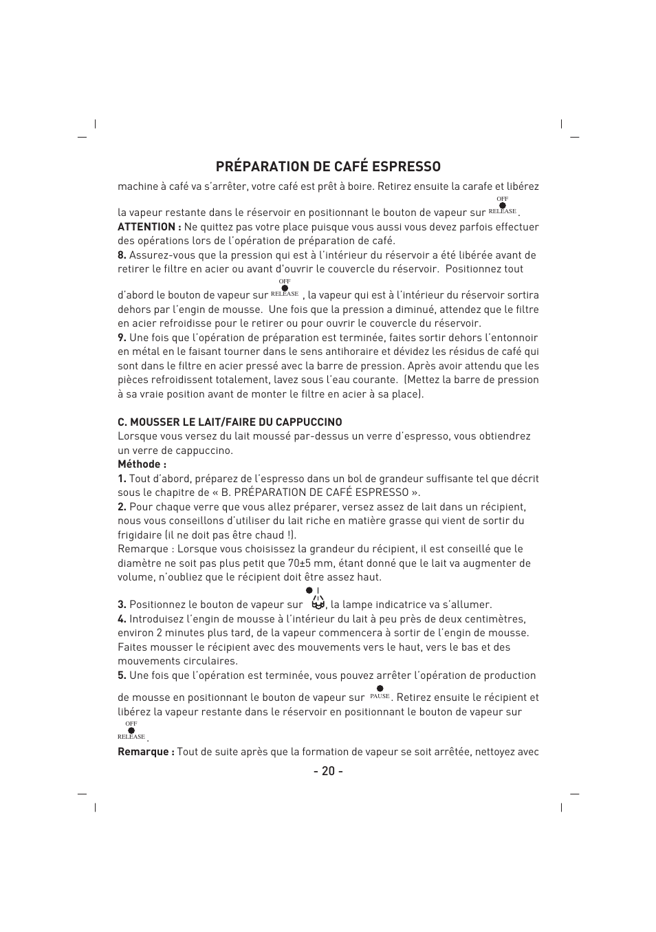 Préparation de café espresso | SINBO SCM 2625 User Manual | Page 21 / 64