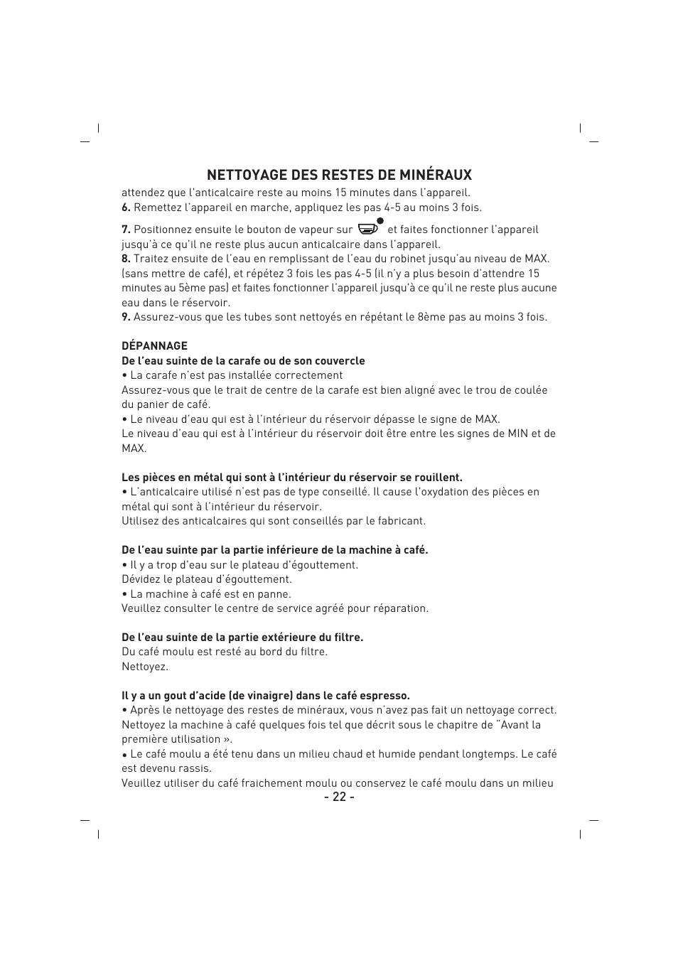 Nettoyage des restes de minéraux | SINBO SCM 2625 User Manual | Page 23 / 64