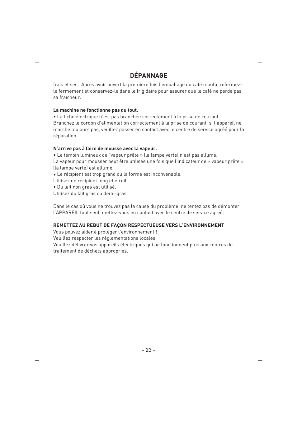 Dépannage | SINBO SCM 2625 User Manual | Page 24 / 64