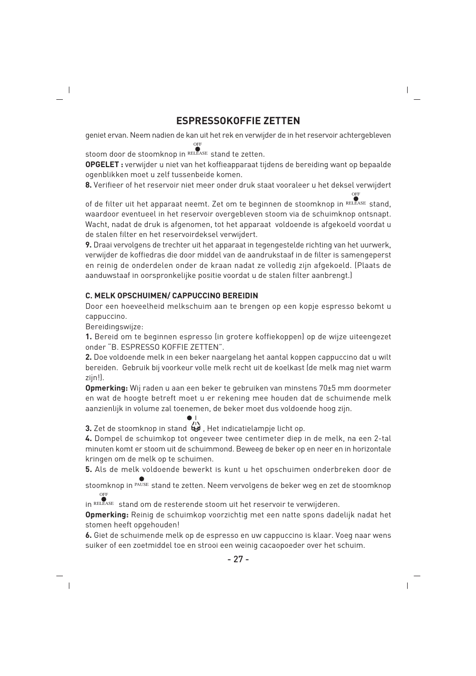Espressokoffie zetten | SINBO SCM 2625 User Manual | Page 28 / 64