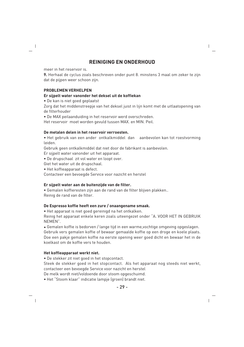 Reiniging en onderhoud | SINBO SCM 2625 User Manual | Page 30 / 64