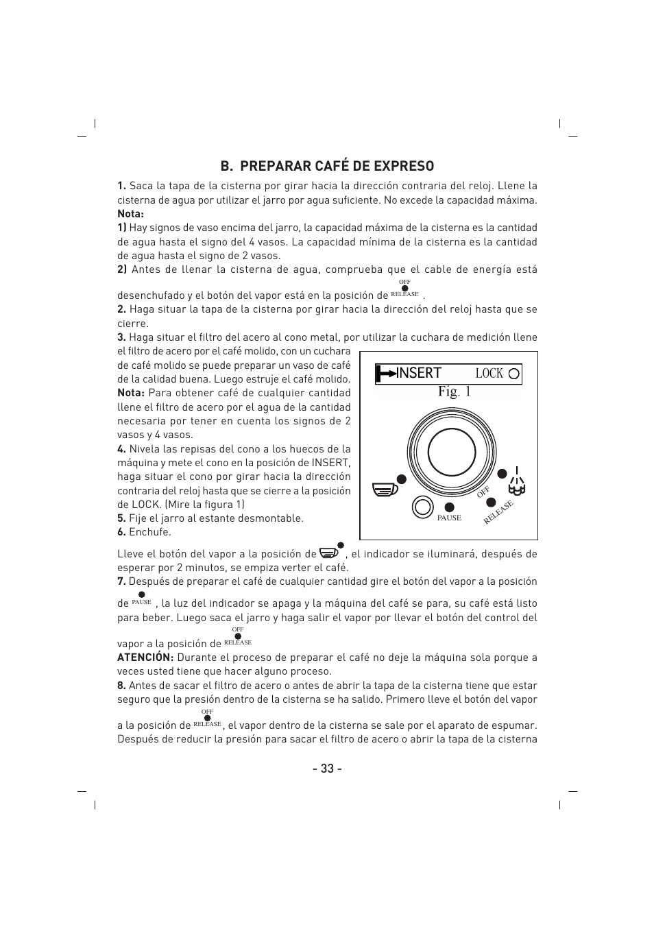 B. preparar café de expreso | SINBO SCM 2625 User Manual | Page 34 / 64