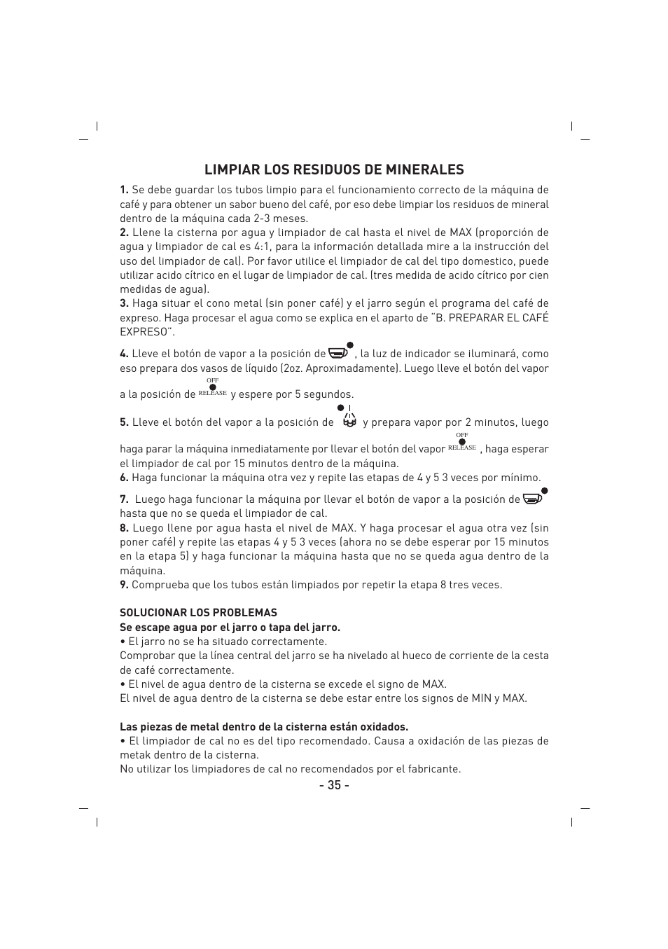 Limpiar los residuos de minerales | SINBO SCM 2625 User Manual | Page 36 / 64