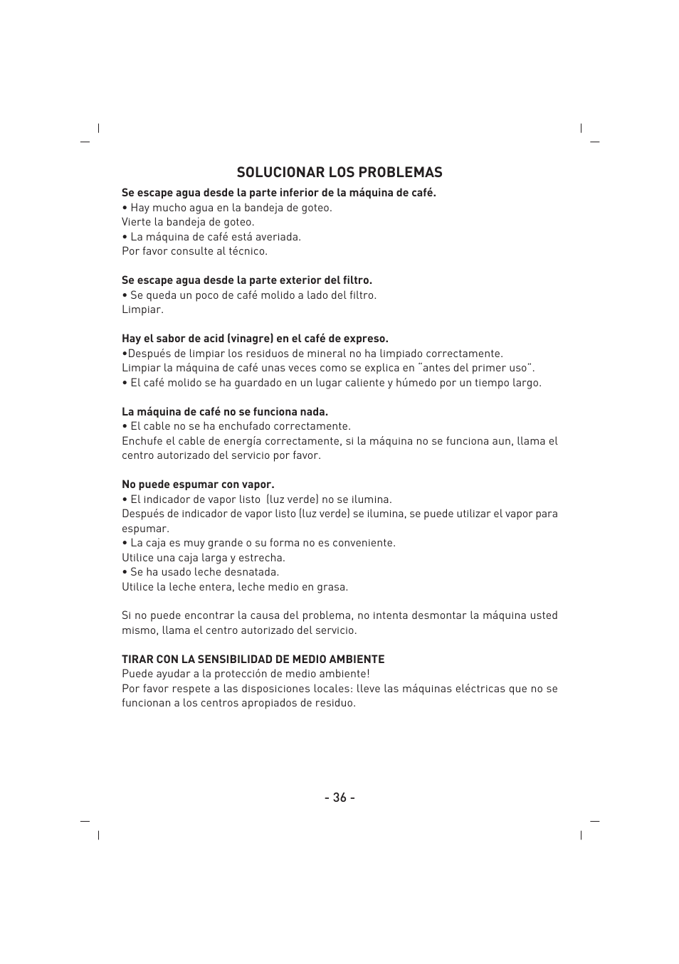 Solucionar los problemas | SINBO SCM 2625 User Manual | Page 37 / 64