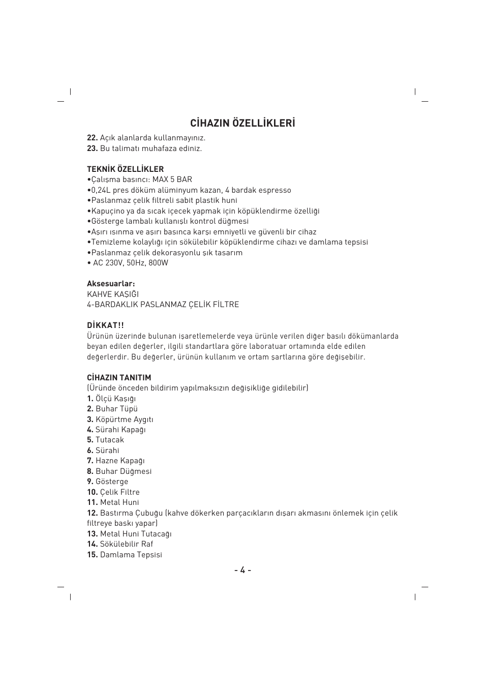 C‹hazin özell‹kler | SINBO SCM 2625 User Manual | Page 5 / 64