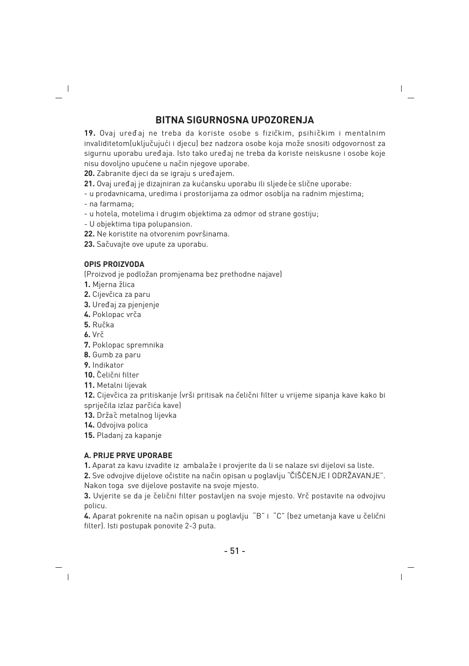 Bitna sigurnosna upozorenja | SINBO SCM 2625 User Manual | Page 52 / 64