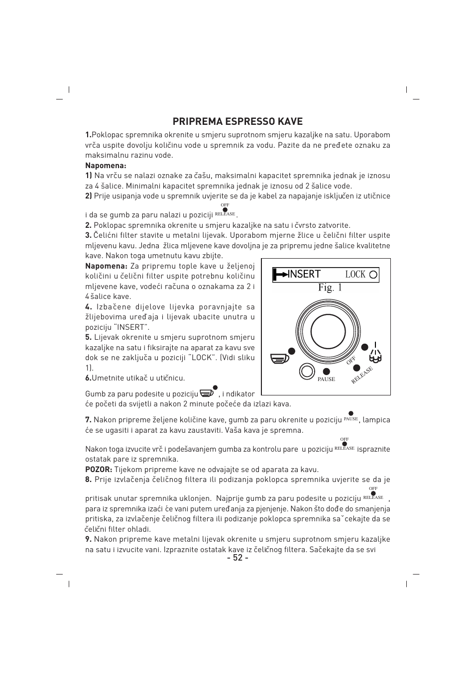 Priprema espresso kave | SINBO SCM 2625 User Manual | Page 53 / 64