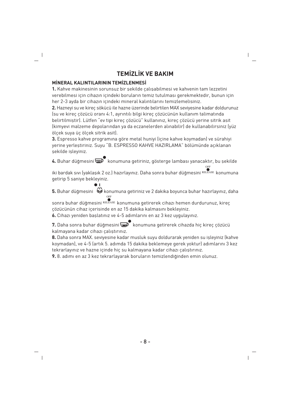 Tem‹zl‹k ve bakim | SINBO SCM 2625 User Manual | Page 9 / 64