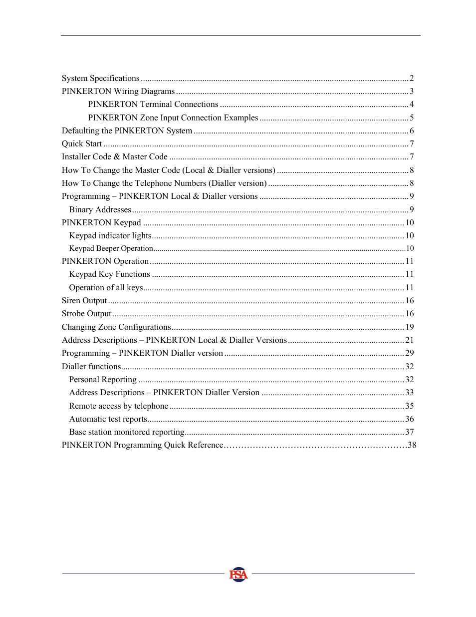 PSA PIN388D/PIN388L Installer Manual User Manual | Page 2 / 39