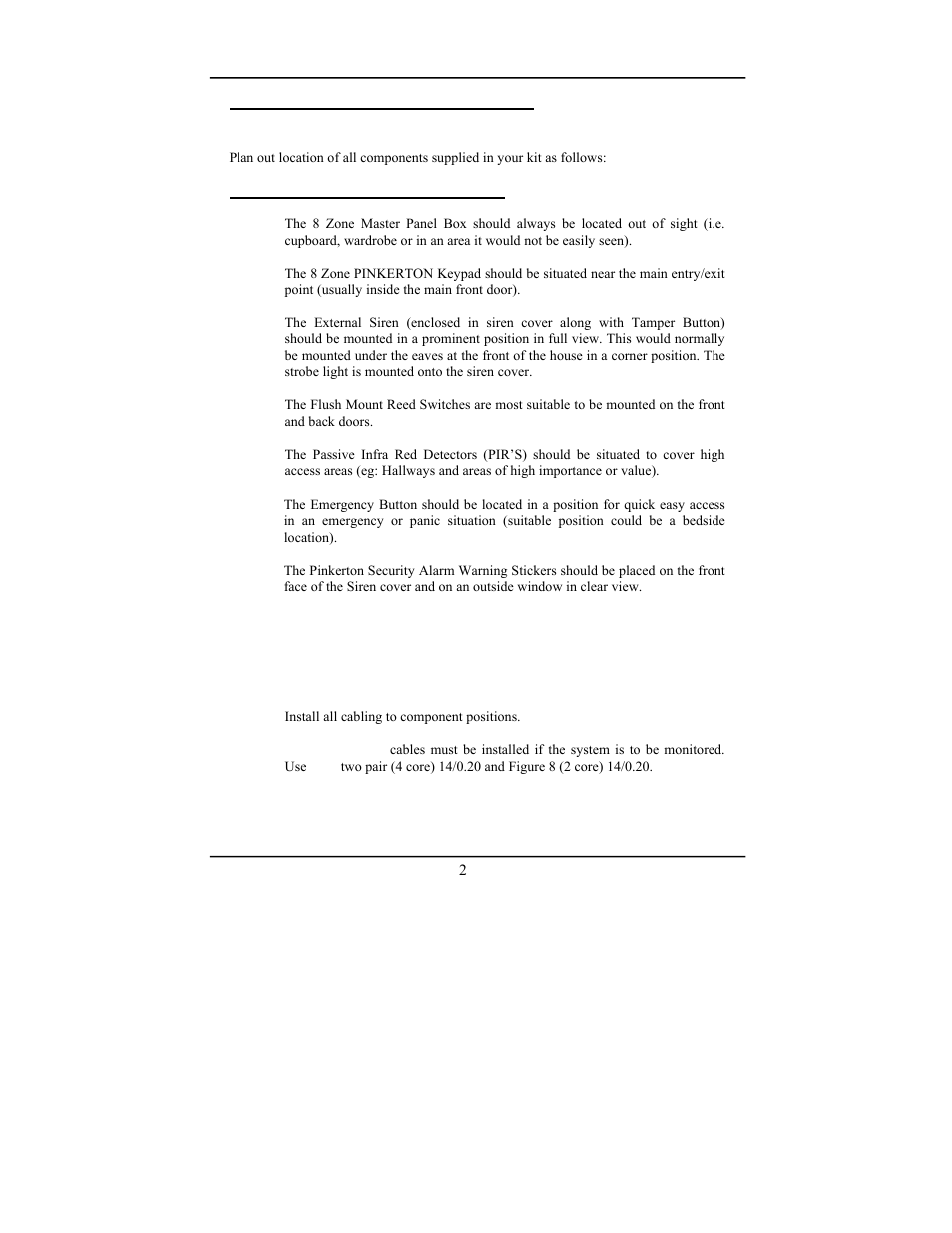 Installation of the security system, Remember to mark your cables | PSA PIN388D/PIN388L User Manual User Manual | Page 4 / 32