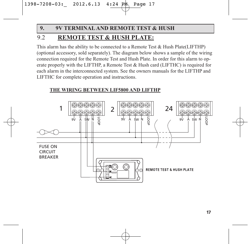 2 remote test & hush plate, 9v terminal and remote test & hush | PSA LIF5800RL User Manual | Page 19 / 29