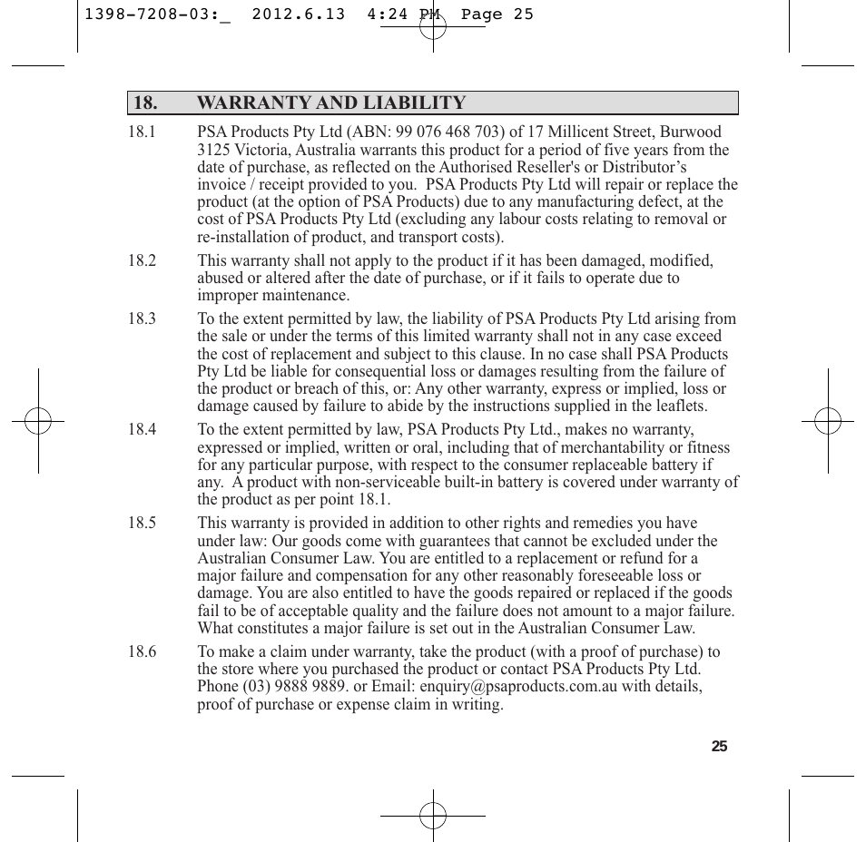 PSA LIF5800RL User Manual | Page 27 / 29