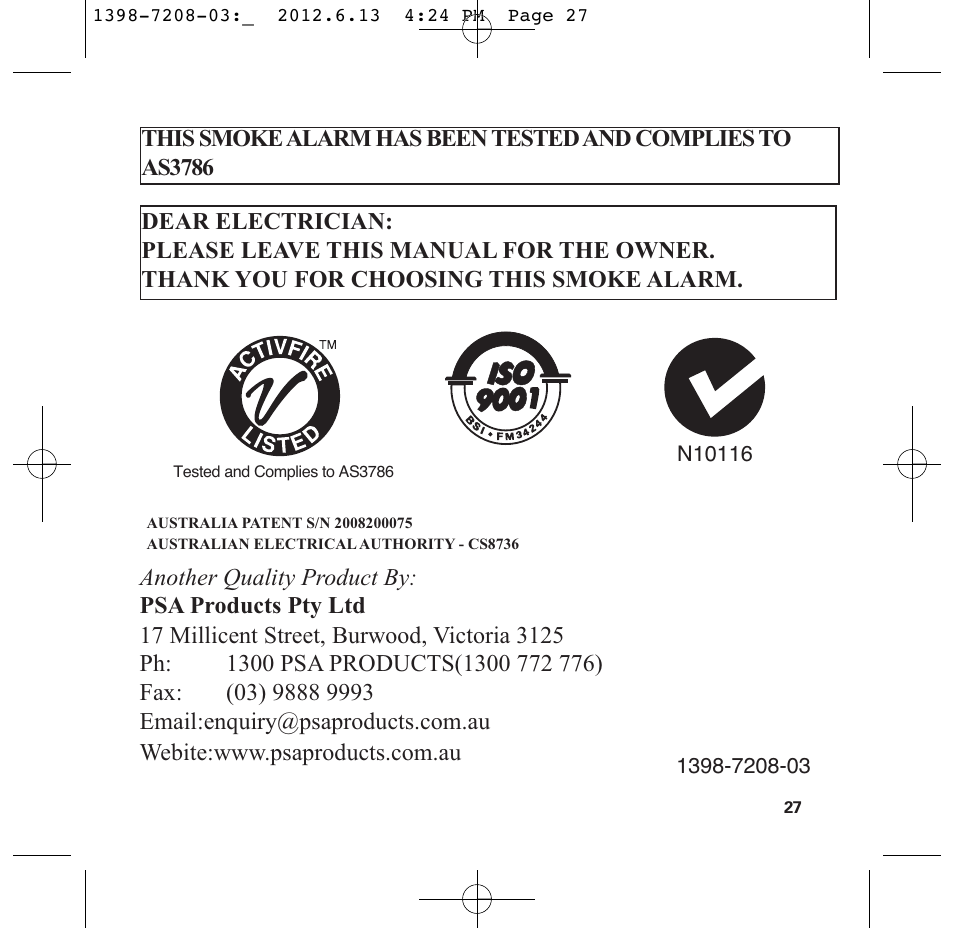 PSA LIF5800RL User Manual | Page 29 / 29