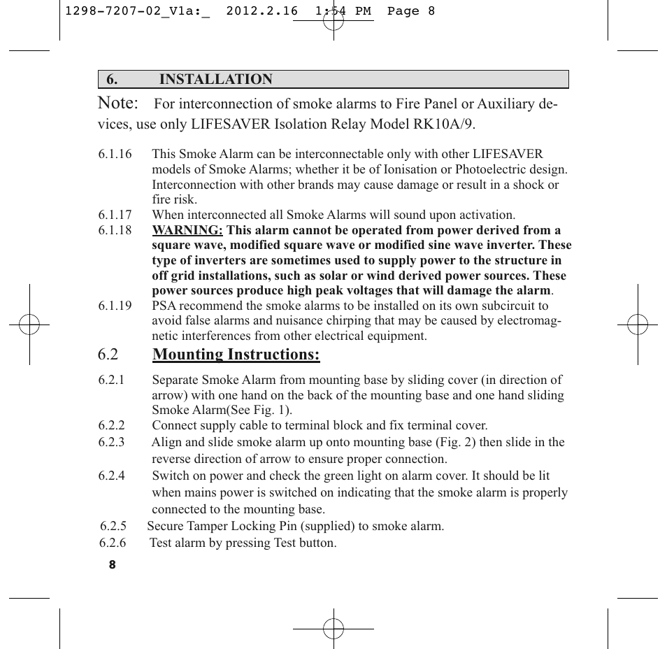 2 mounting instructions | PSA LIF5000 User Manual | Page 10 / 29