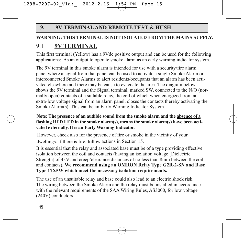 1 9v terminal | PSA LIF5000 User Manual | Page 17 / 29