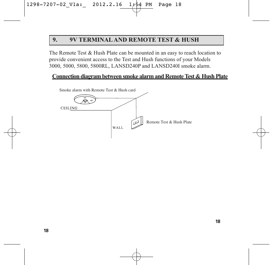 9v terminal and remote test & hush | PSA LIF5000 User Manual | Page 20 / 29