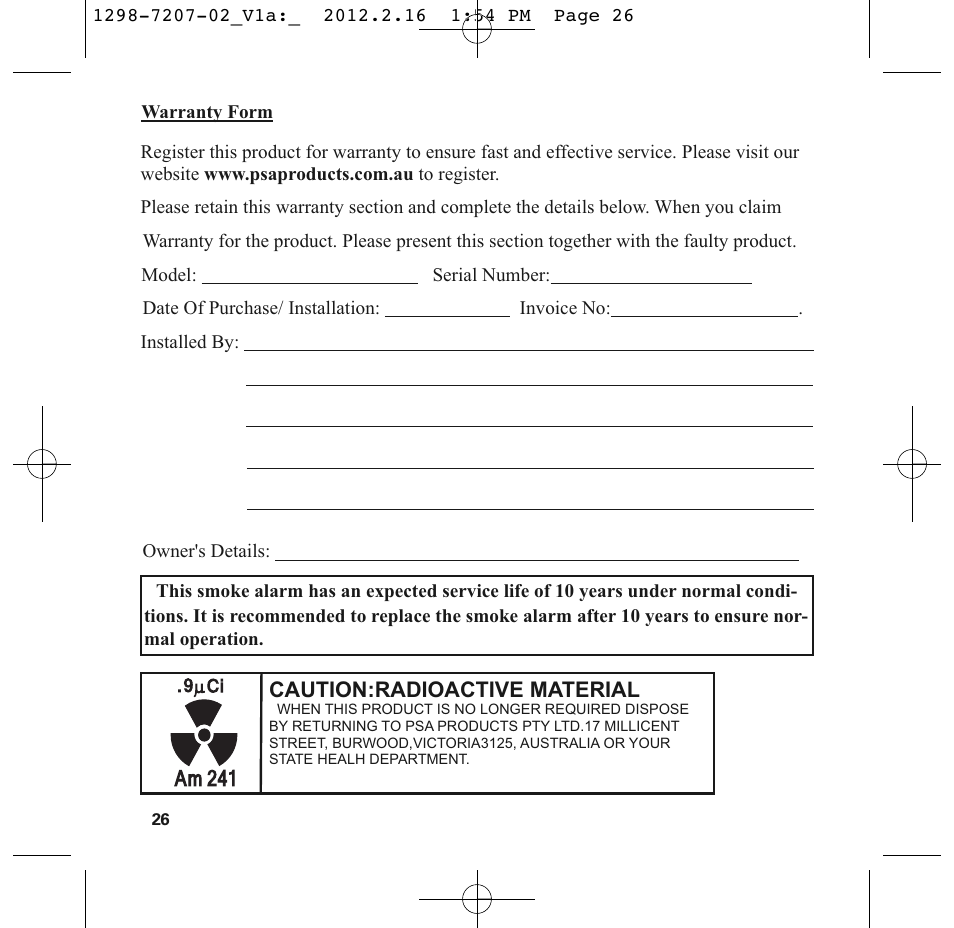 PSA LIF5000 User Manual | Page 28 / 29