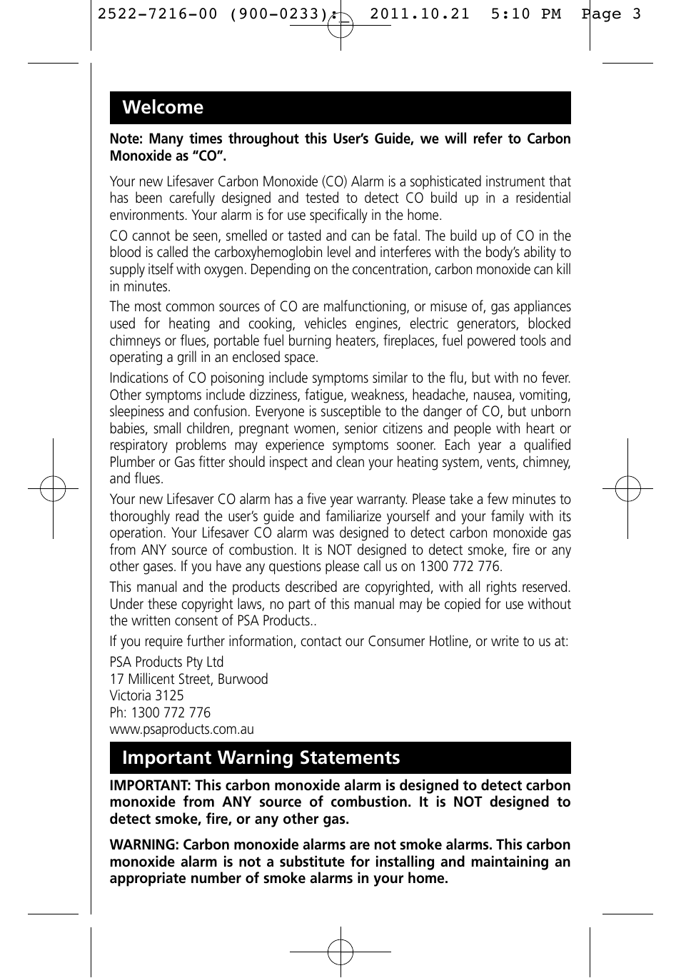 Welcome, Important warning statements | PSA LIFCO9 User Manual | Page 3 / 16