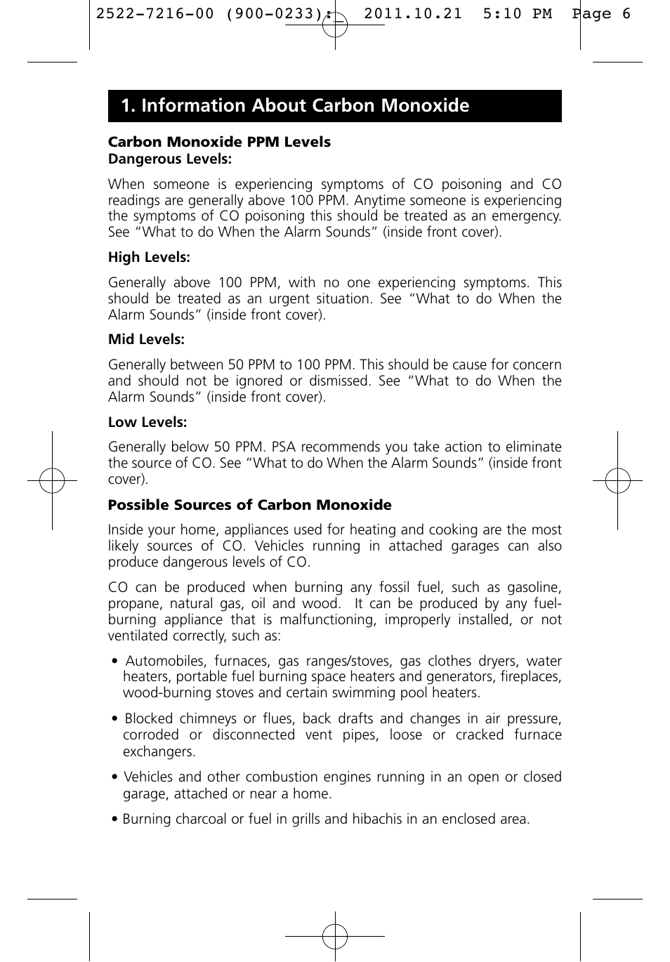 Information about carbon monoxide | PSA LIFCO9 User Manual | Page 6 / 16