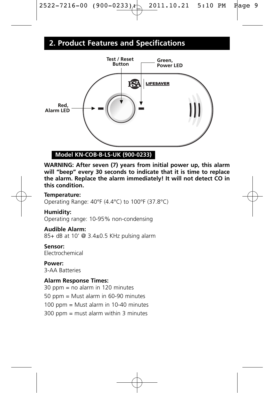 Product features and specifications | PSA LIFCO9 User Manual | Page 9 / 16