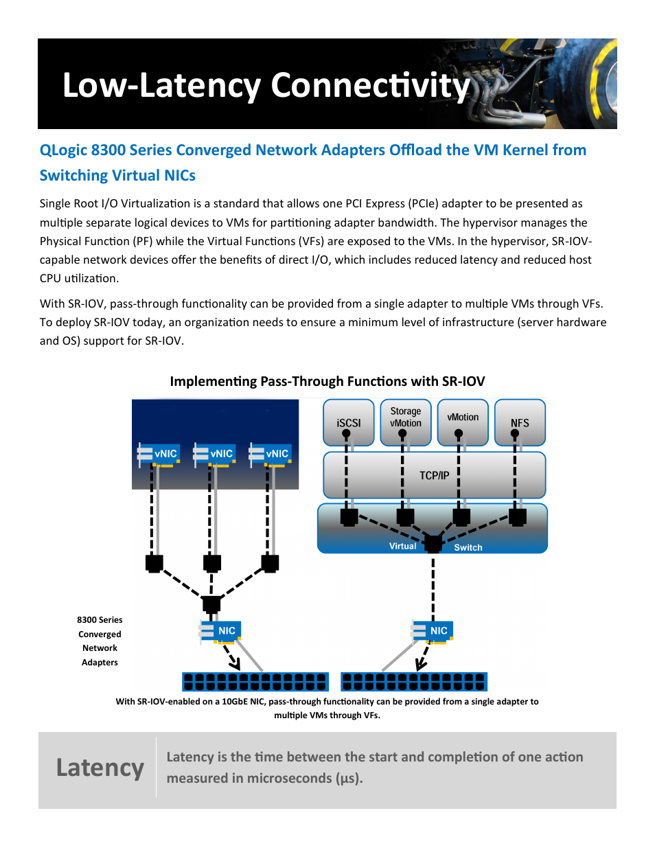 Low-latency connectivity, Latency | QLogic 2600 Series vSphere 5 Virtual Server Engine User Manual | Page 13 / 18