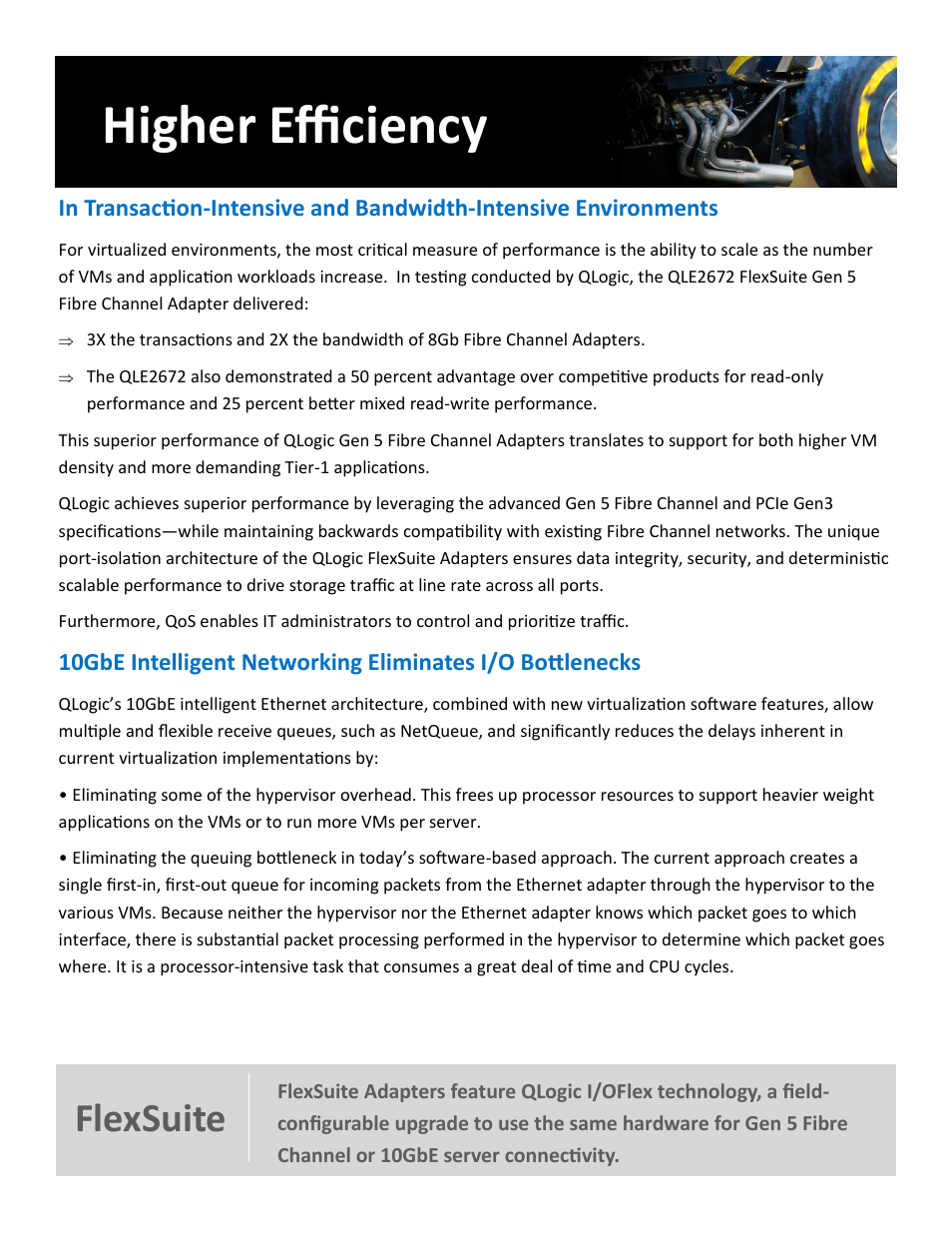 Higher efficiency, Flexsuite | QLogic 2600 Series vSphere 5 Virtual Server Engine User Manual | Page 15 / 18